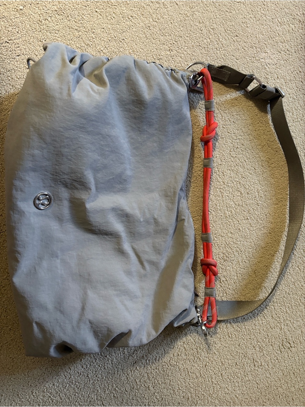 LULULEMON Gray Crossbody Tote Bag With Orange Convertible Strap 6.5L